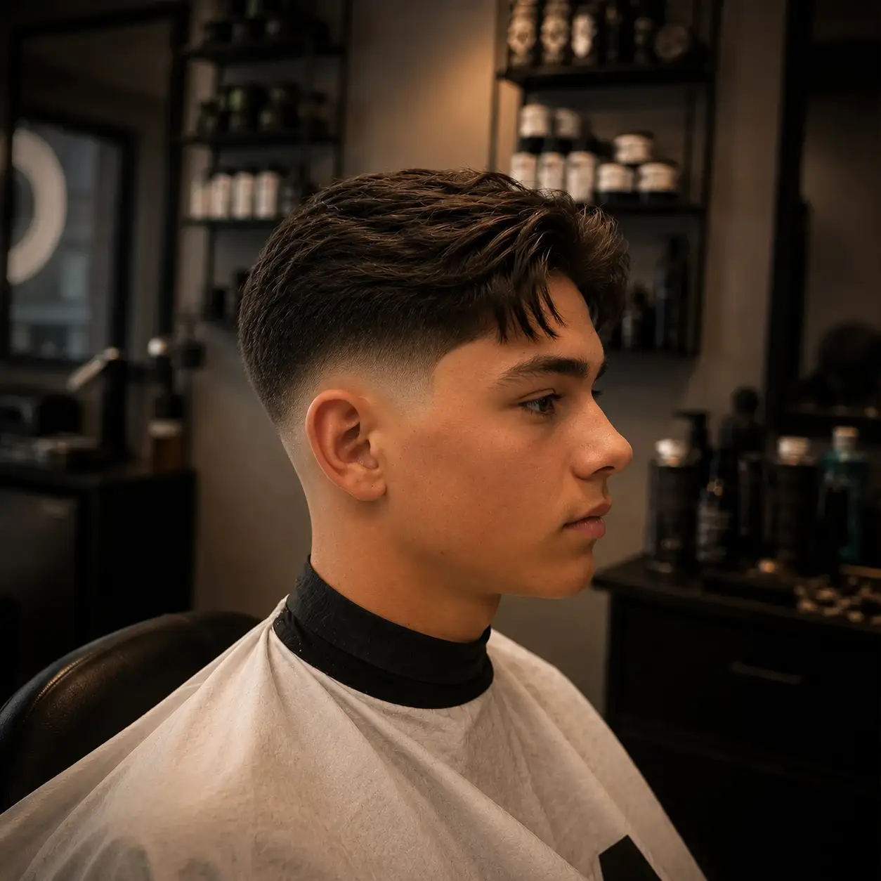Dreng med mid-fade frisure